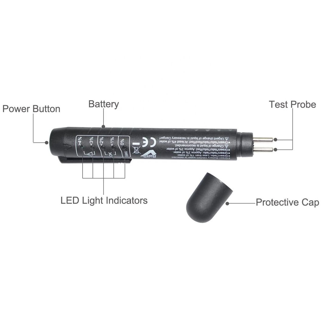 Brake Fluid Liquid Tester Pen with 5 LED Indicators Calibrated for DOT3 DOT4