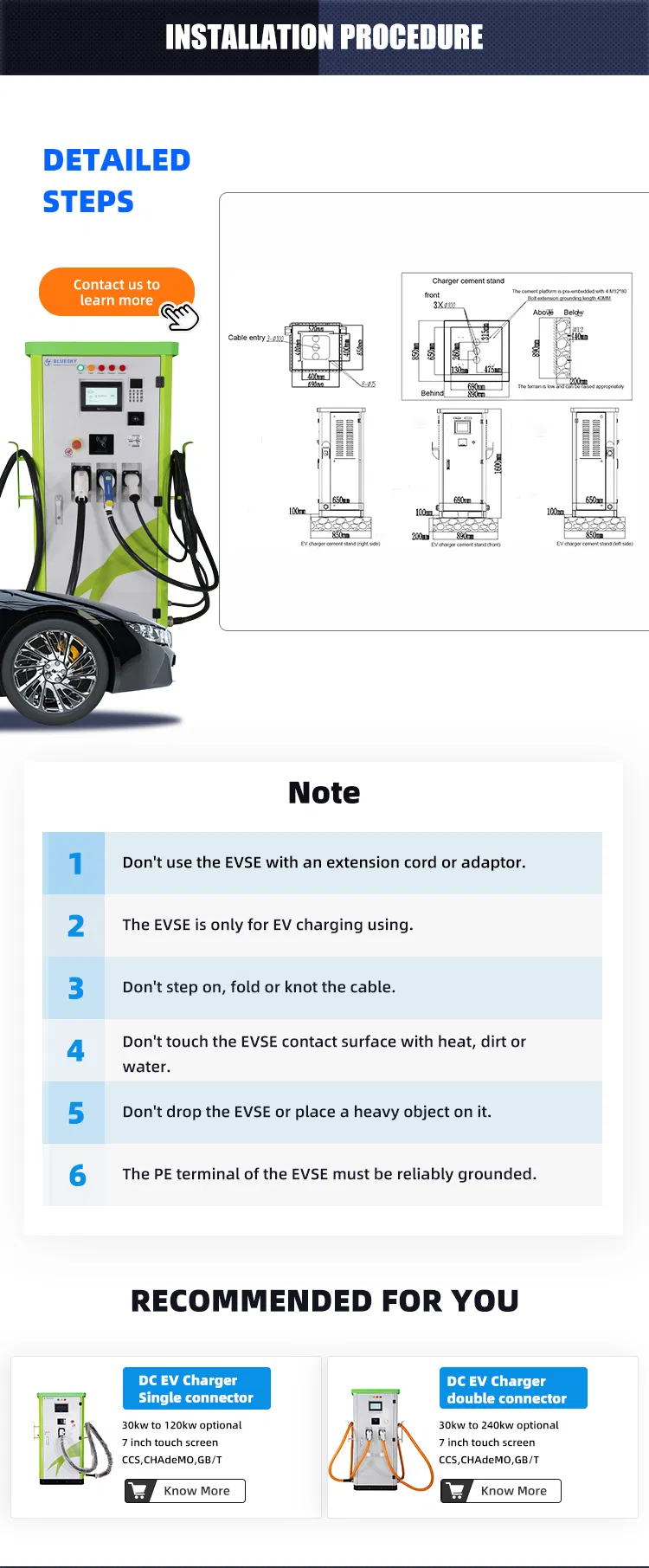 163kw AC/DC Integrated Public EV Charger CCS2+Chademo+Type2