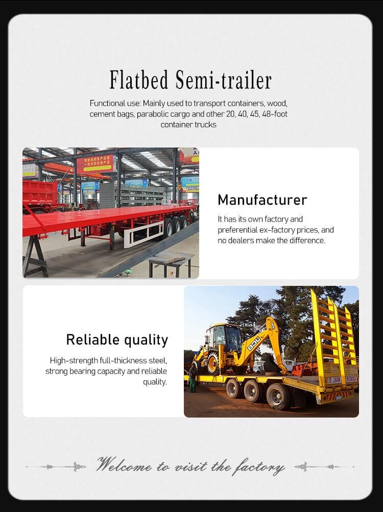 China Famous Brand Tri-Axle 40FT 60tons Container Flatbed Flat Bed Semi Trailer