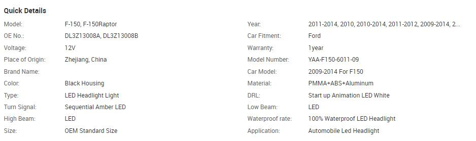 High Quality Factory Wholesales Start up Animation DRL Raptor Front Lamp 2009-2014 Full LED 2011 Headlight for Ford F150