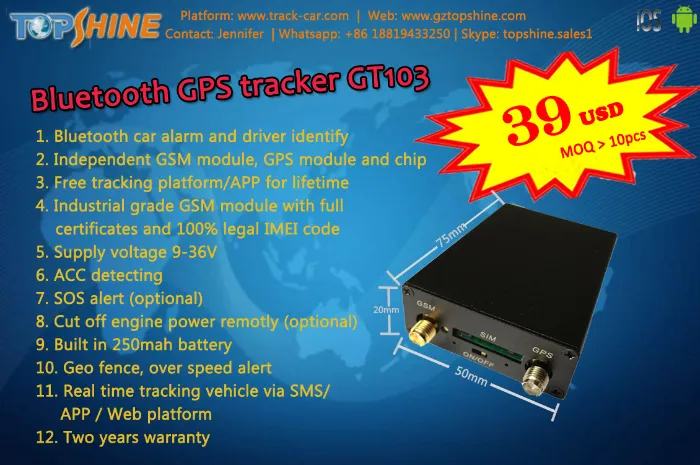 Cheapest Bluetooth Car Alarm GPS Tracker Gt103 for Fleet Management