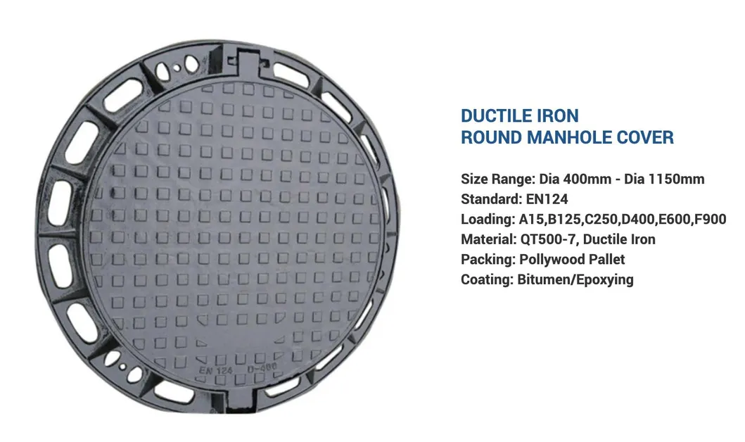 Heavy Duty Cast Ductile Iron Manhole Cover En124 1050mm by 100mm Round with Frame Customizable