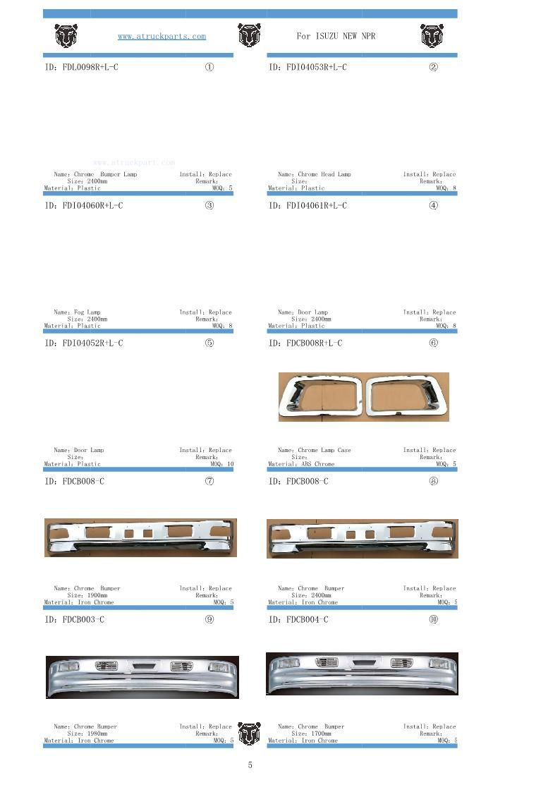 Nqr 2006 Truck Spare Body Parts Chrome Door Garnish for Isuzu