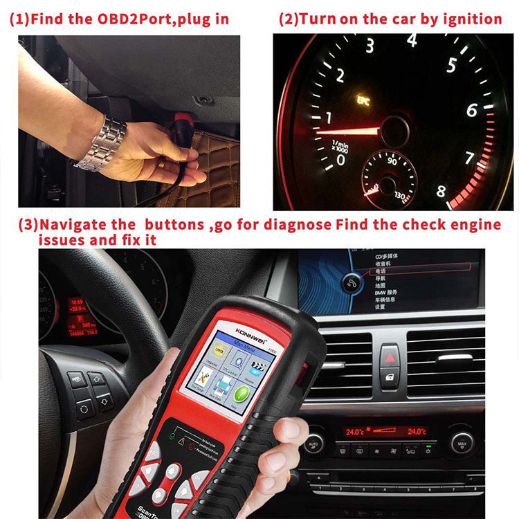 Konnwei Kw830 Enhanced Obdii Code Reader Auto Scanner with Battery Monitoring in Real Time