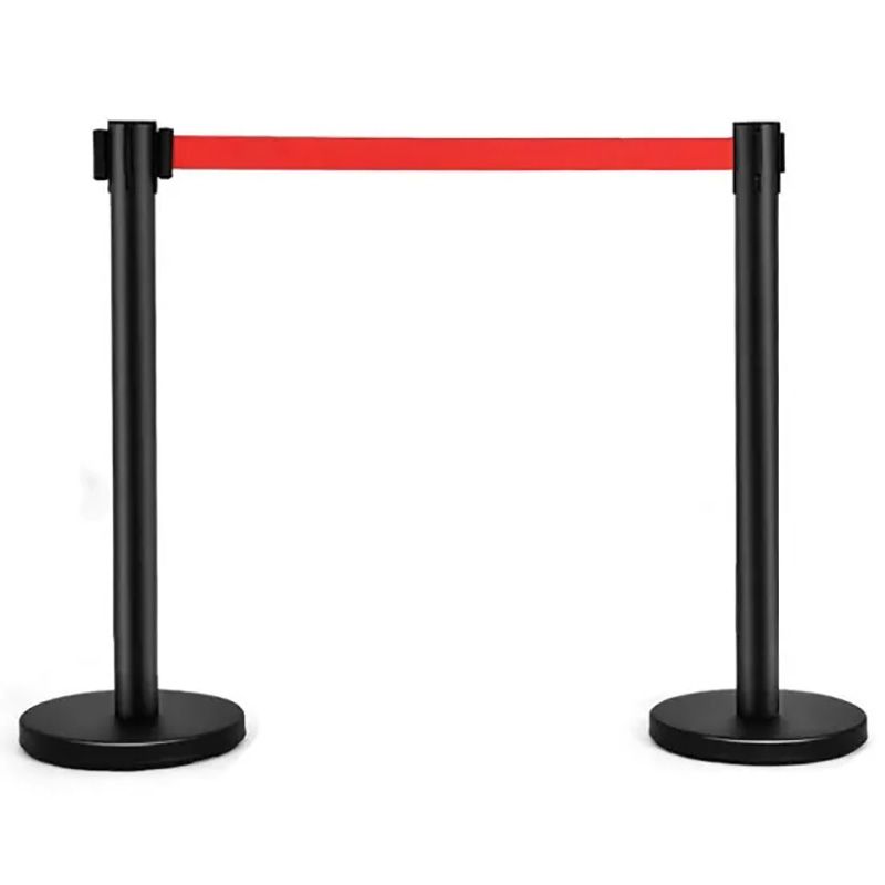 Heavy Duty Black Crowd Control Stanchions with Portrait Signframe