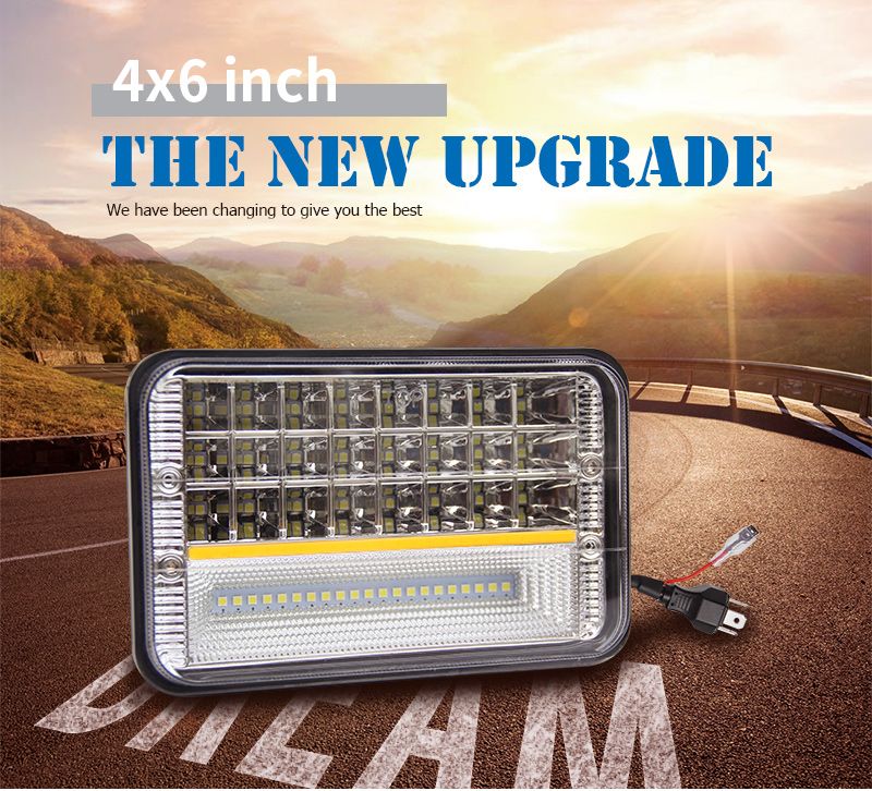 LED Truck Work Light DRL Amber 45W Square Rectangle 4X6 Automotive LED Headlights