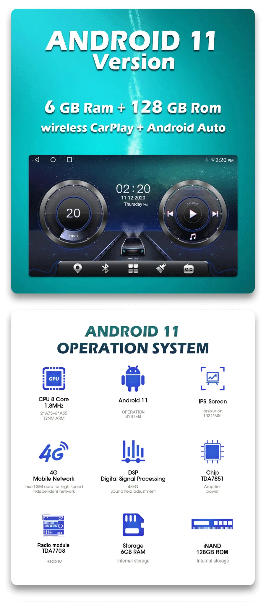 Witson Android 11 Car Multimedia Universal for Honda 2016-2018 Civic 4GB RAM 64GB Flash Big Screen in Car DVD Player
