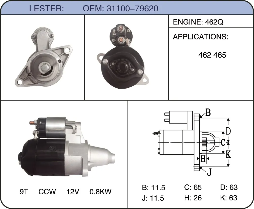 Suzuki Engine 462q 31100-79620 31100-79610 Qd1121b 31100-85020