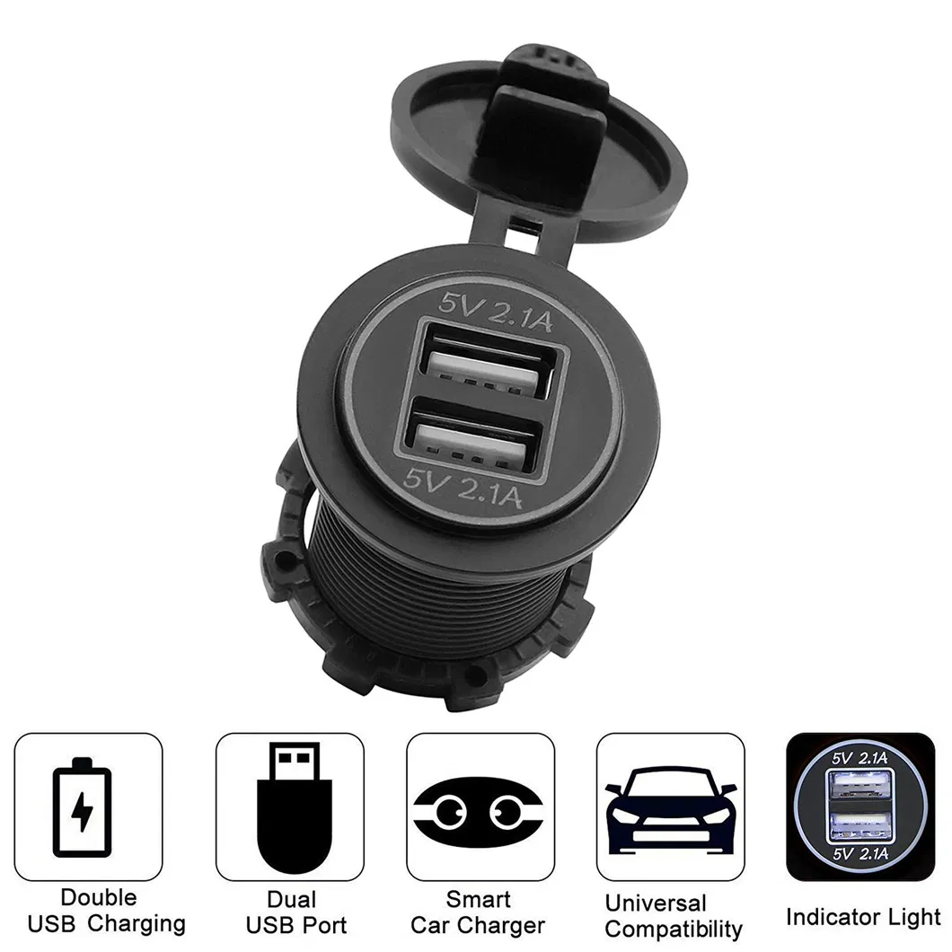 12V 4.2A Dual USB Charger Socket Waterproof Power Outlet White LED Indicator Light