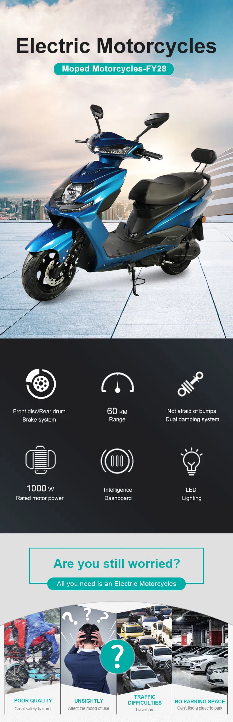 Flymate Lead-Acid / Lithium-Iron Battery Electric Motorcycle Electric Scooter Electr Moto Evoke