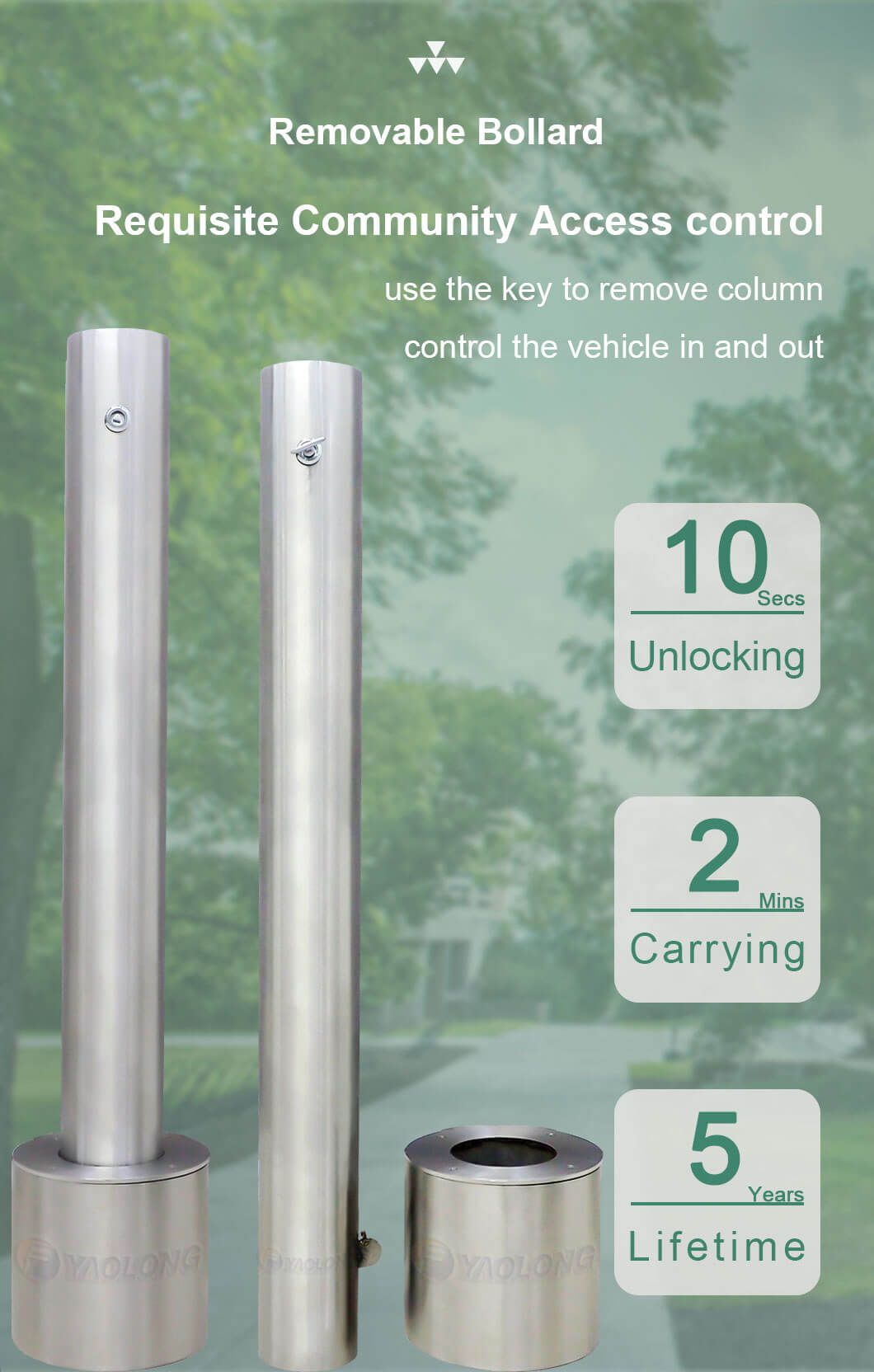 Road Access Control Stainless Steel Barrier with Yellow Reflective Tape