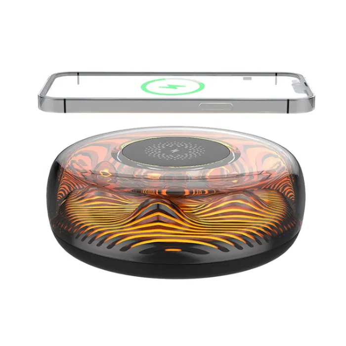 2 in 1 Wireless Charger Flame 15W Mountain Flame Wall Lamp Stepless Dimming with Night Light