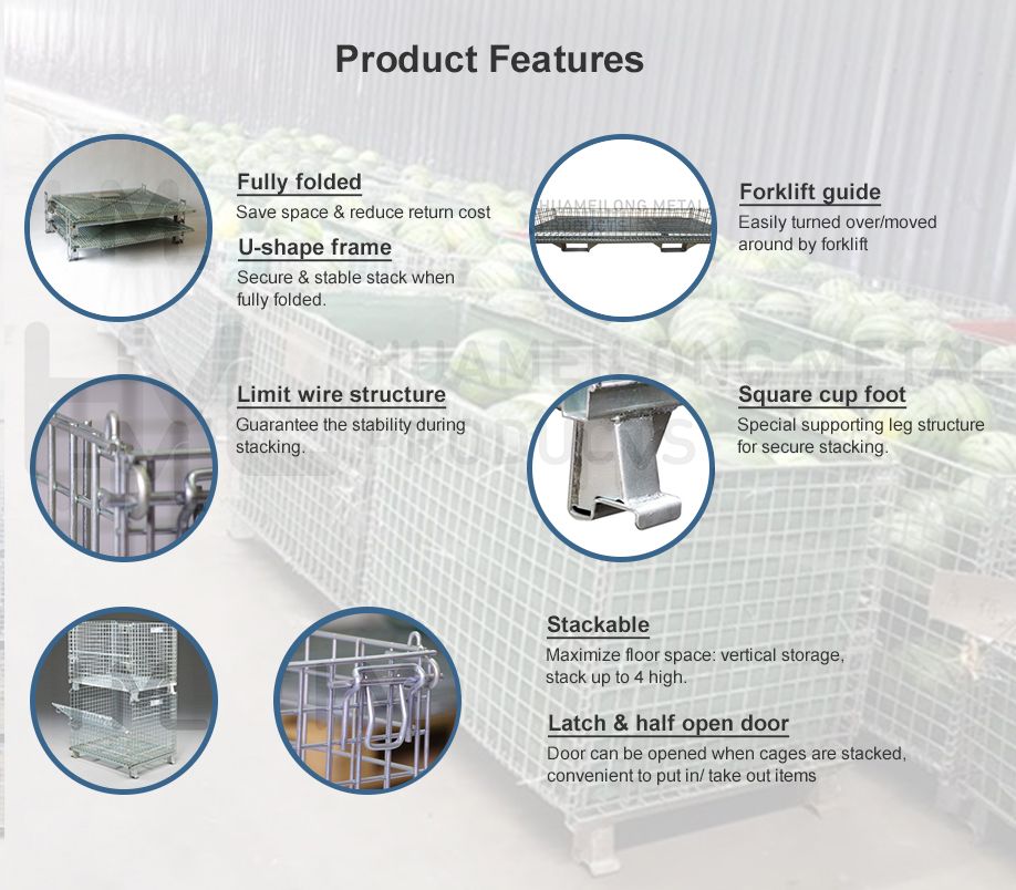 Agriculture Folding Welded Forklift Wire Mesh Gitterbox Container for Sale