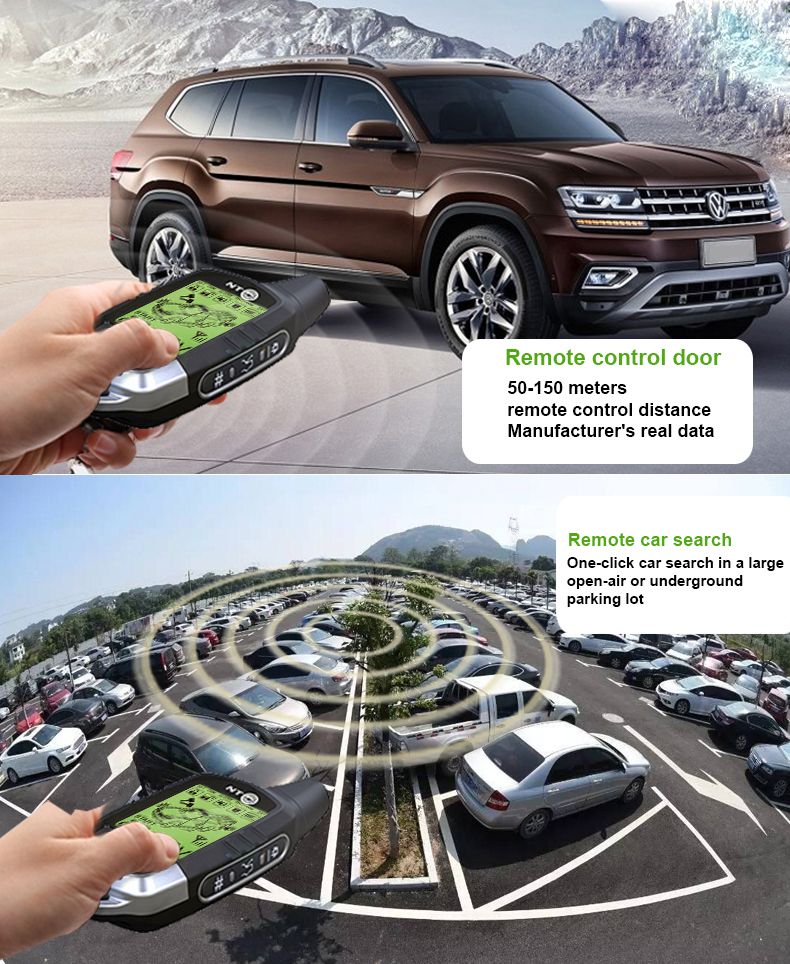 Nto 2-Way LCD Paging Combo Alarm, Keyless Entry and Remote Start System Rechargeable Remote