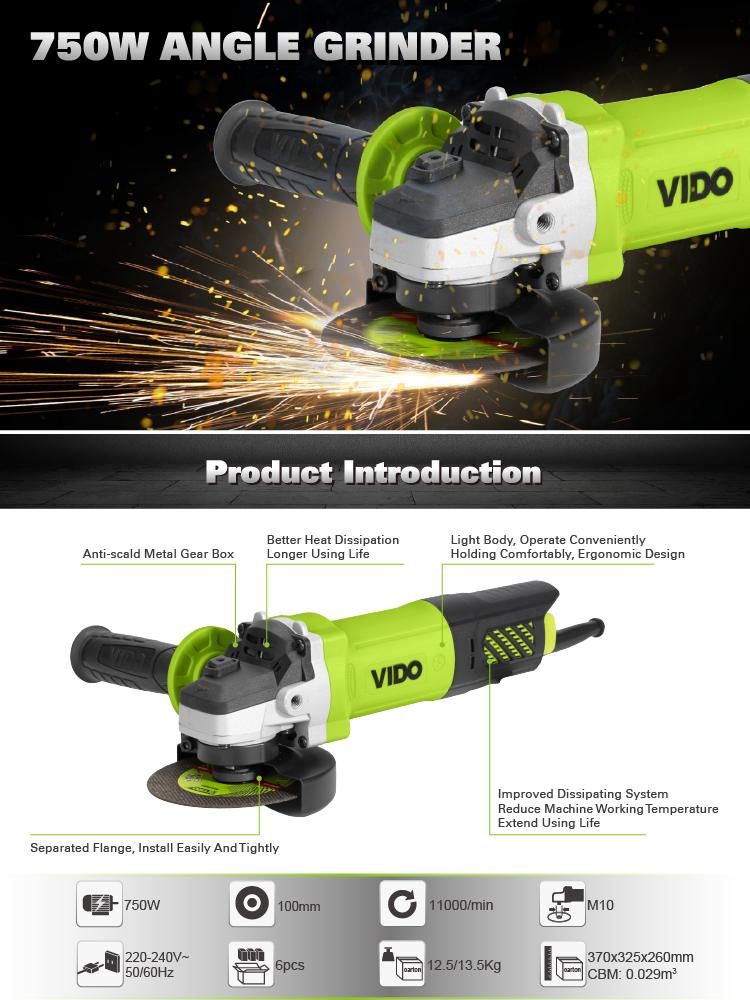 Vido Power Tools Electric Angle Grinder 115mm