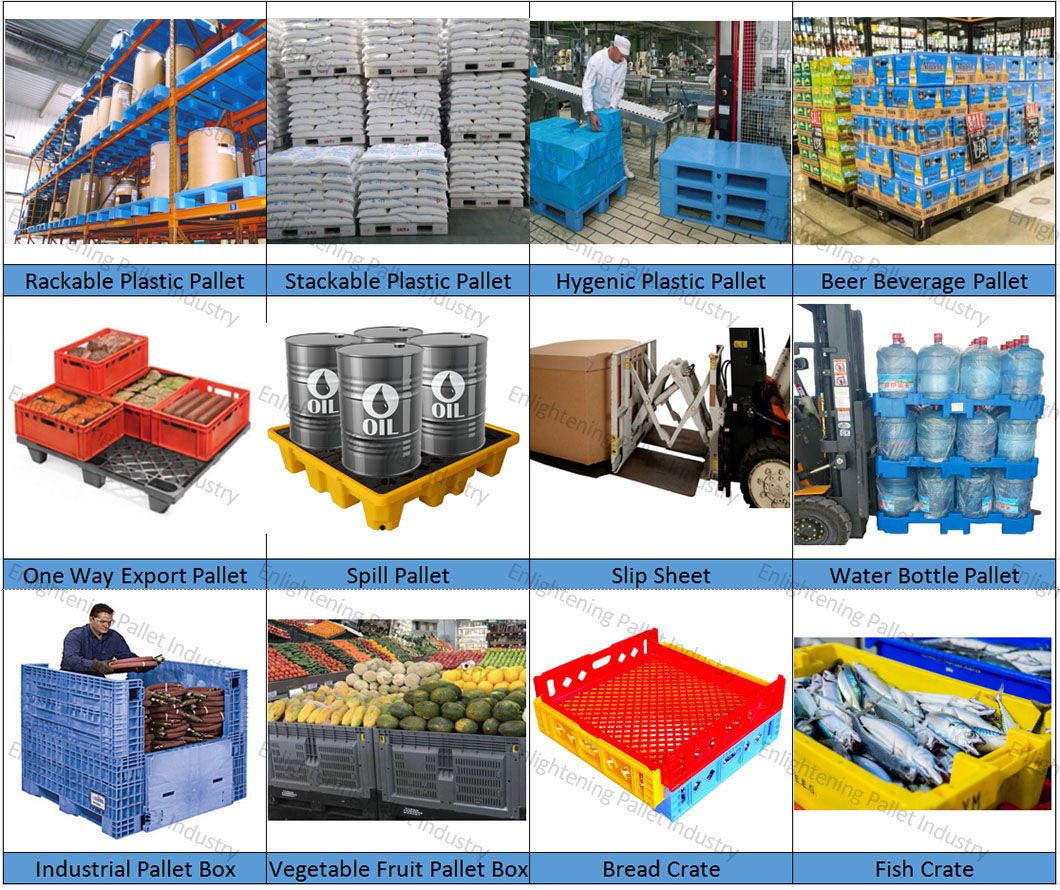1200X1100mm Heavy Duty Industrial Durable Single Side/Face Four-Way Entry Anti Slip Rack 1ton Steel Reinforced HDPE Euro Plastic Pallets for Warehouse Storage