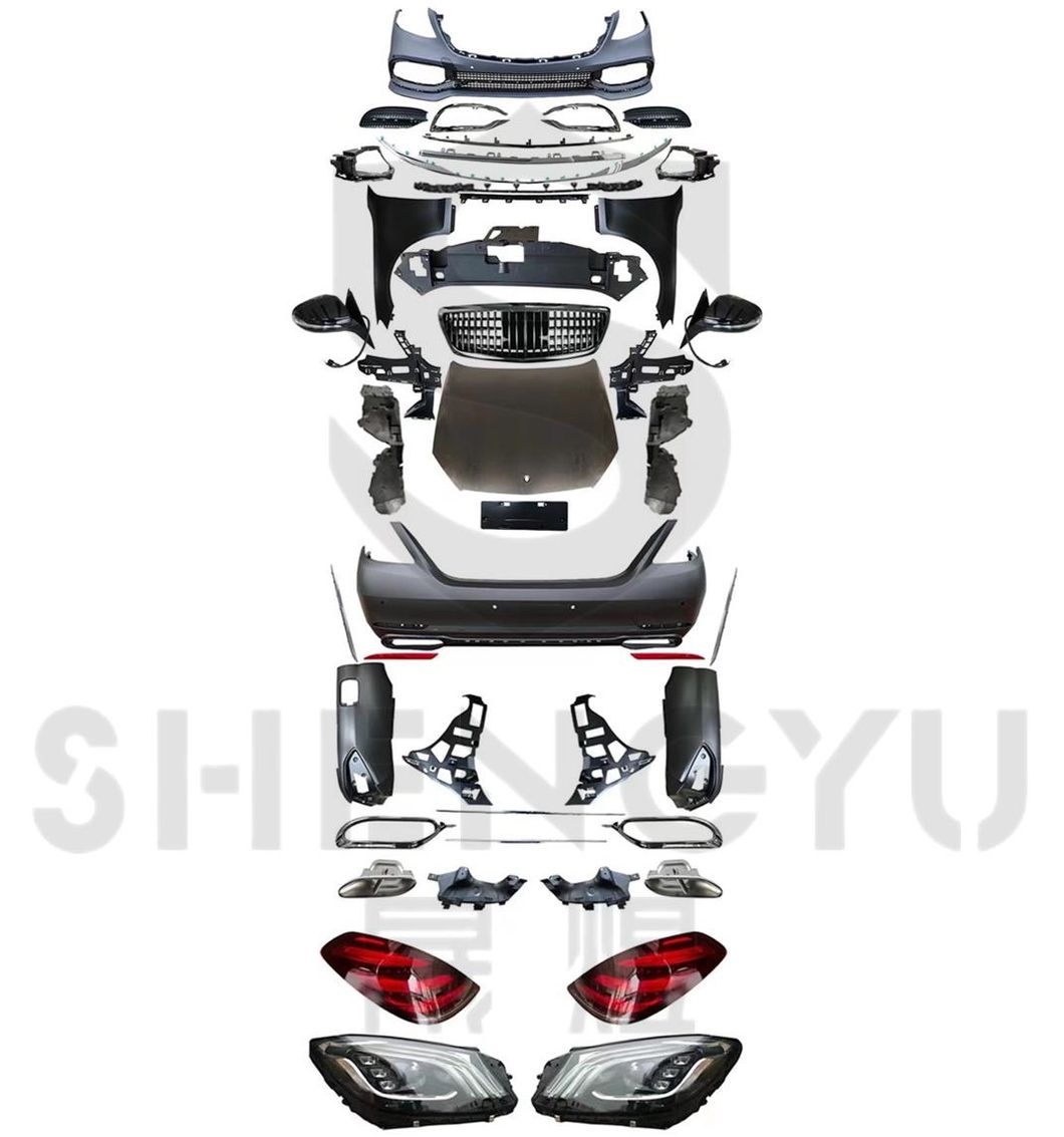 Car Body Kit for Benz W221 2006-2012 Change to W222 Maybach Include Front and Rear Bumper with Grille Tail Pipes Headlights Taillamps Hood Fenders Side Mirrors