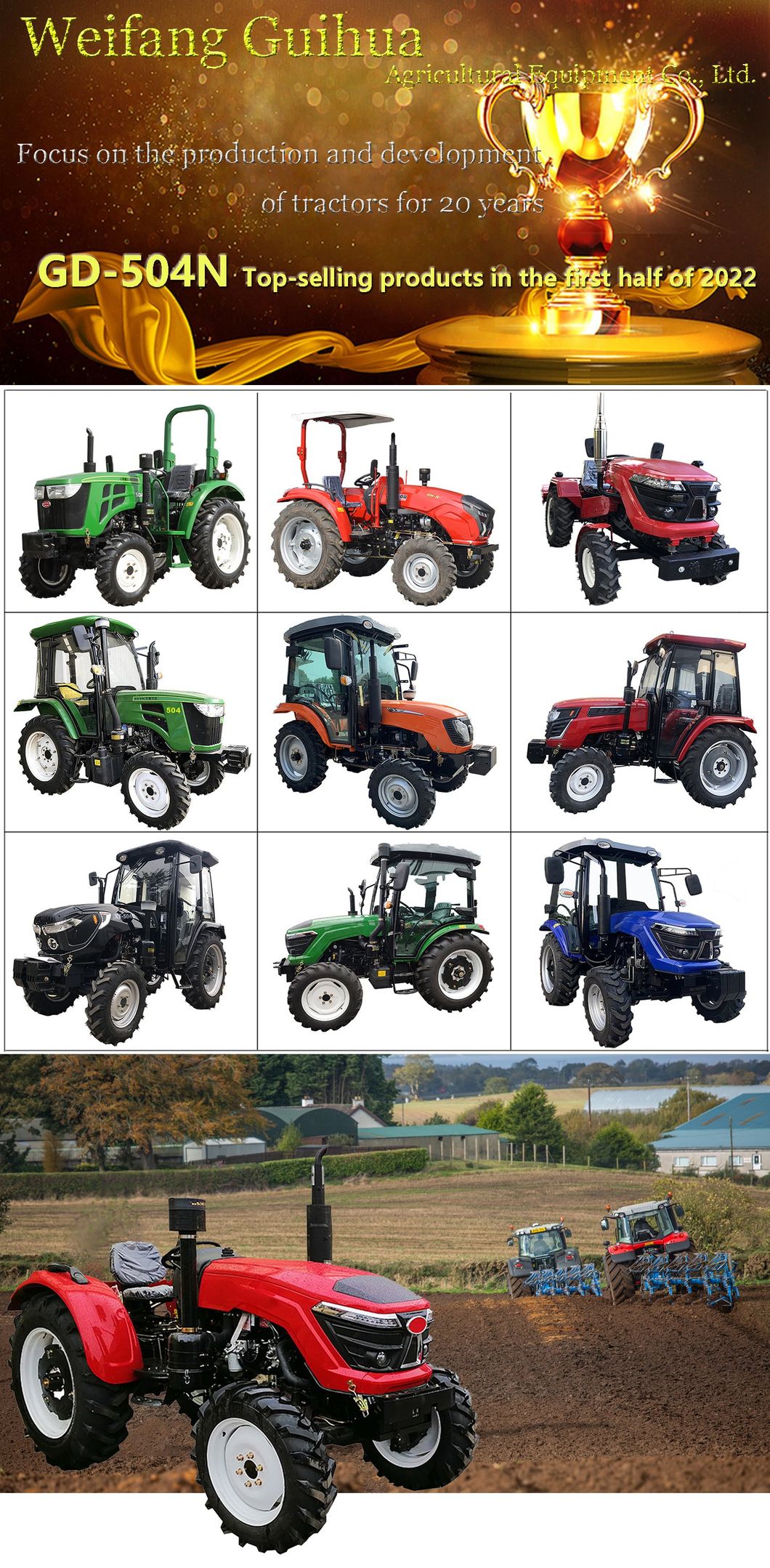 Made in China Agricultural 4 Wheel Machinery Equipment 4X4 Farm 25HP 30HP 40HP 45HP 50HP Tractor Use in Farm and Garden