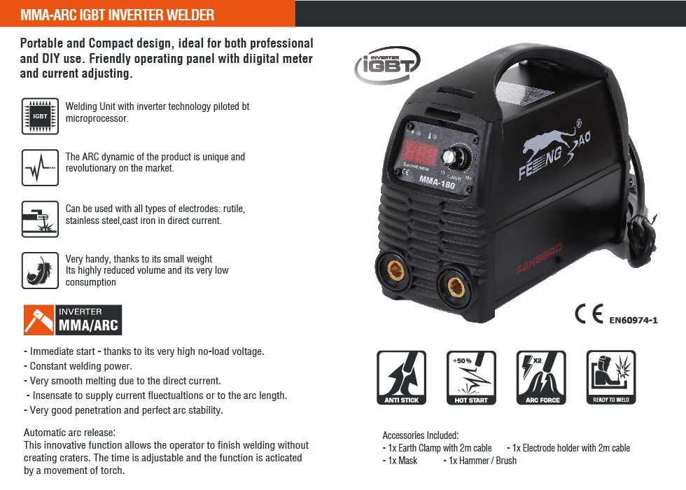 Arc Plus Series Welder 180 AMPS Dual Voltage High Ocv 110/220V IGBT MMA Welding Machine