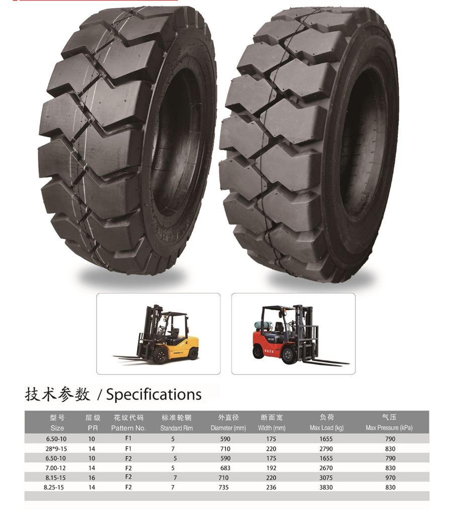 Forklift Tires with Good Shock Absorption 12-16.5 8.25-12