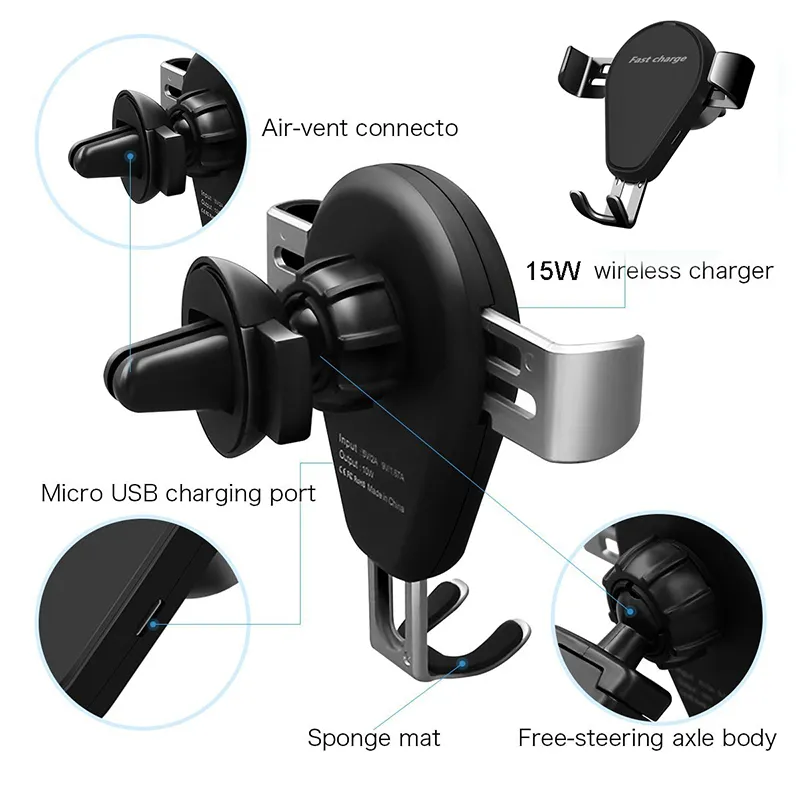 15W Fast Charger Holder Qi Standard Cell Phone Wireless Car Charger