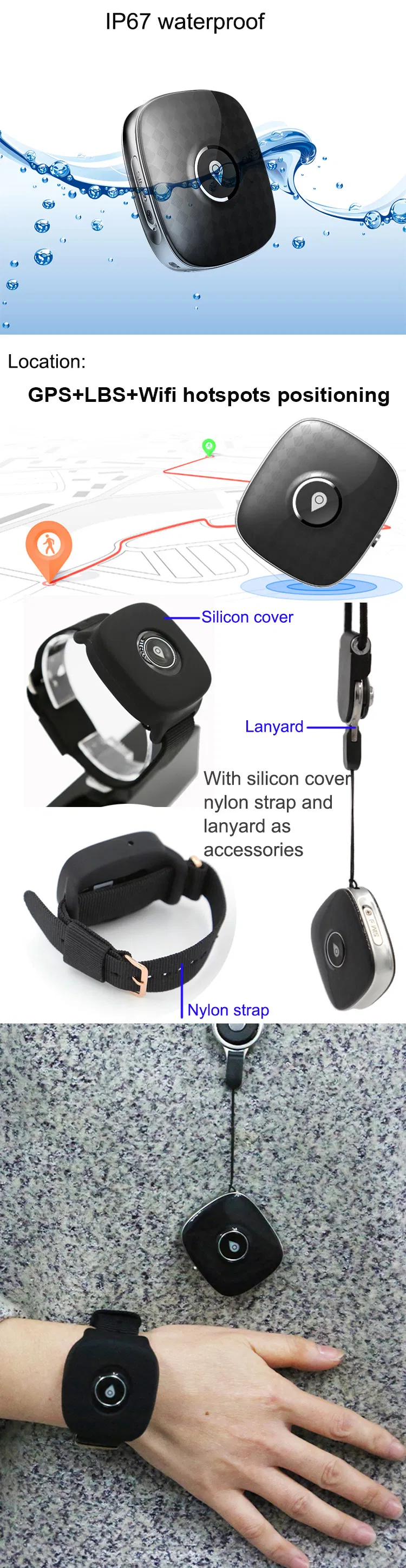 Factory Wholesale IP67 water resistance LTE Senior Wearable Mini GPS Tracker with SOS emergency call for help PM04C