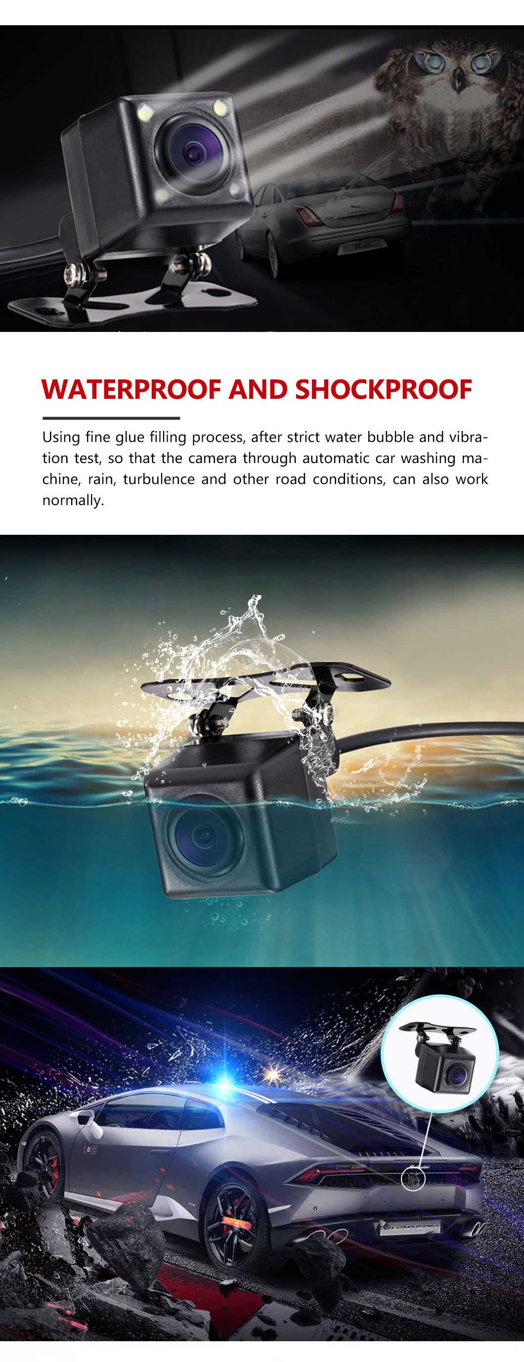 Waterproof OBD Auto Car Rearview Reverse Backup Parking Camera with Dynamic Trajectory