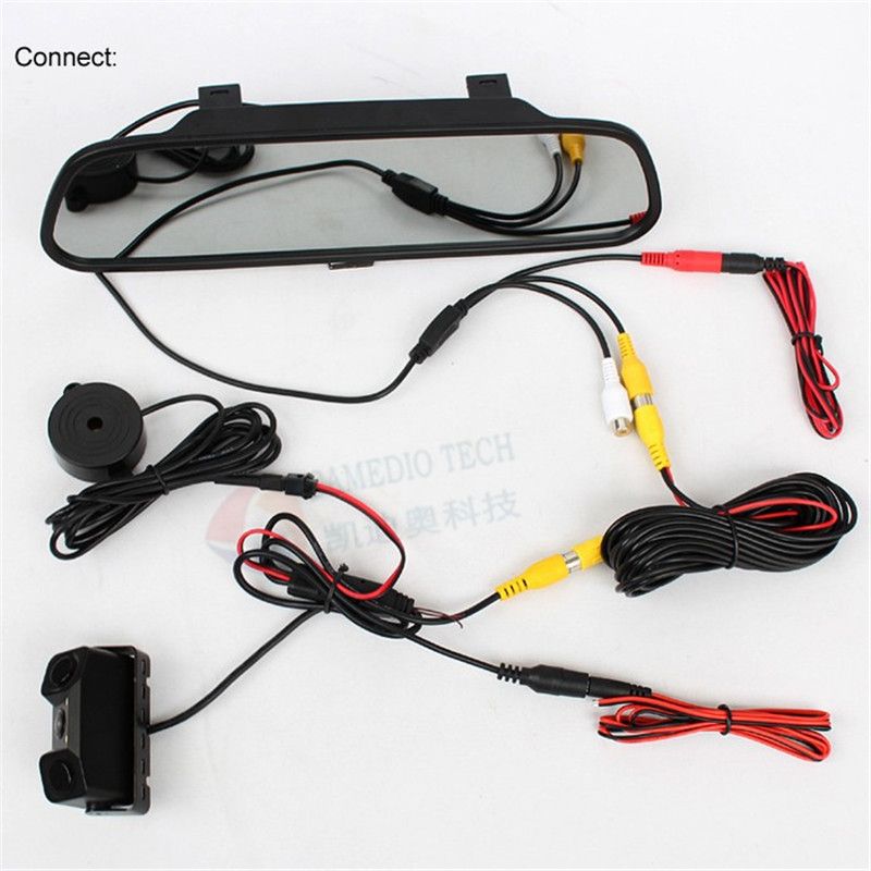 3 In1 Video Parking Sensor Radar with Rear View Camera+4.3inch LCD Rearview Mirror
