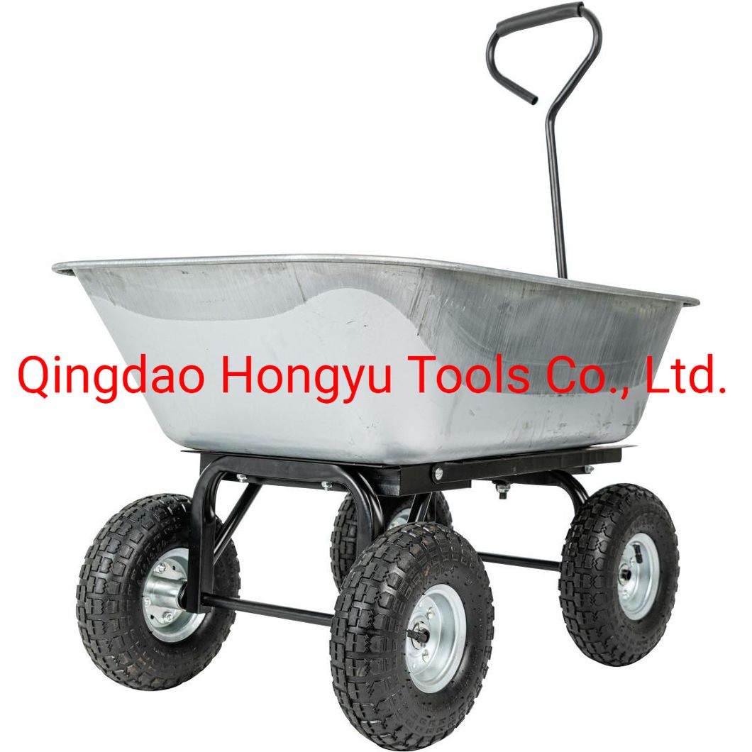 Four Wheels Garden Dump Cart 85L with Galvanized Bucket Multi Purpose Tipping Cart