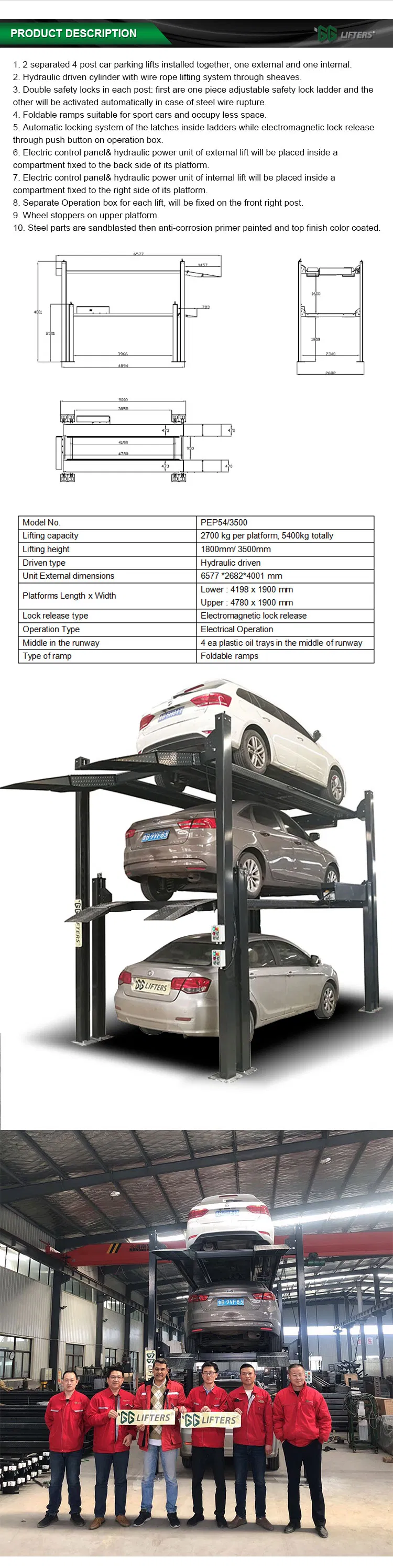 CE China triple stack parking solutions, 3 levels car stacker