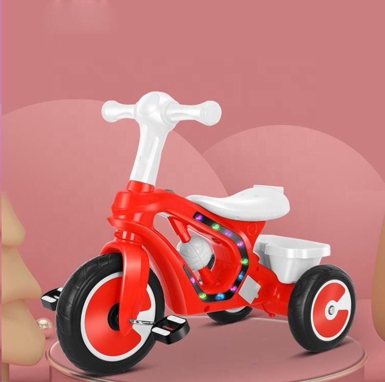 New Children&prime; S Tricycle with Auxiliary Wheels, Music and Lights Baby Walker Tricycle