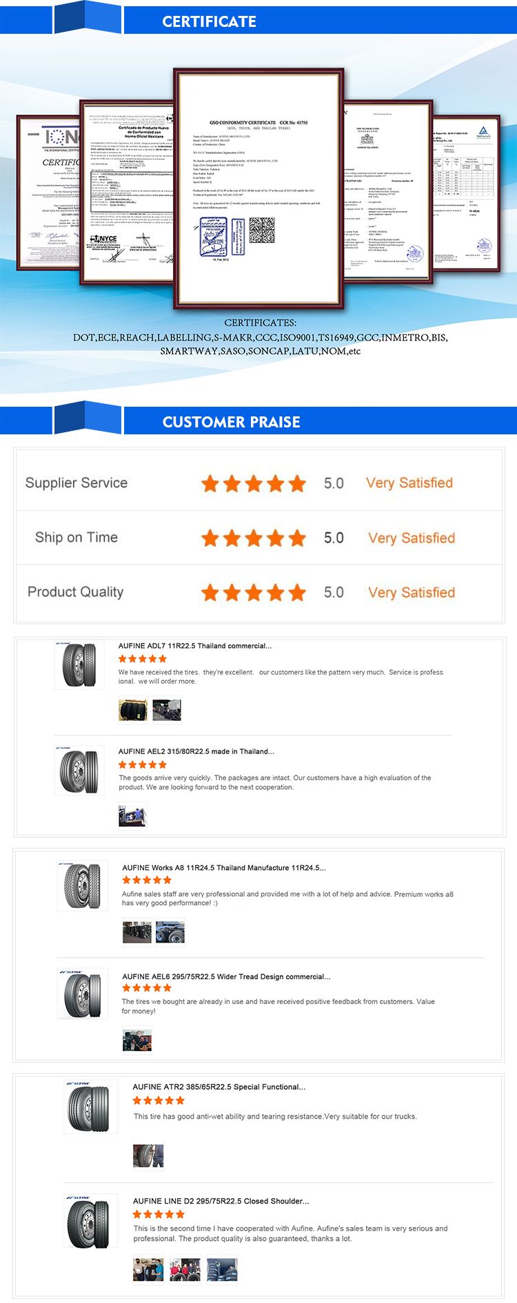 Aufine Adl7 295/75r22.5 Long Mileage Commercial Tire with Excellent Quality