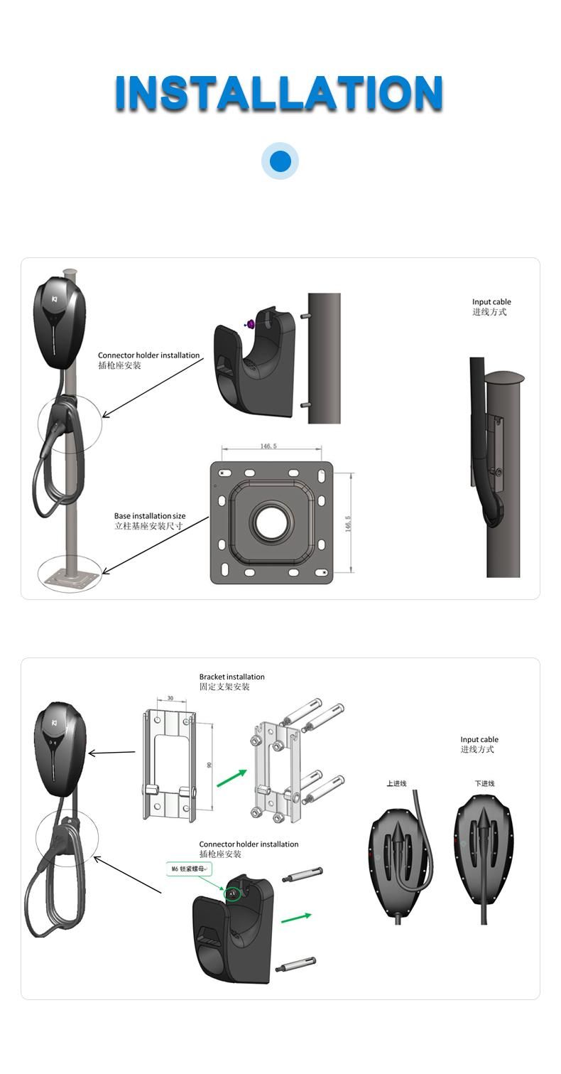 Kangni Car Fast Charging Station 7kw 32A Electric Level 2 EV Charger Wall Mounted