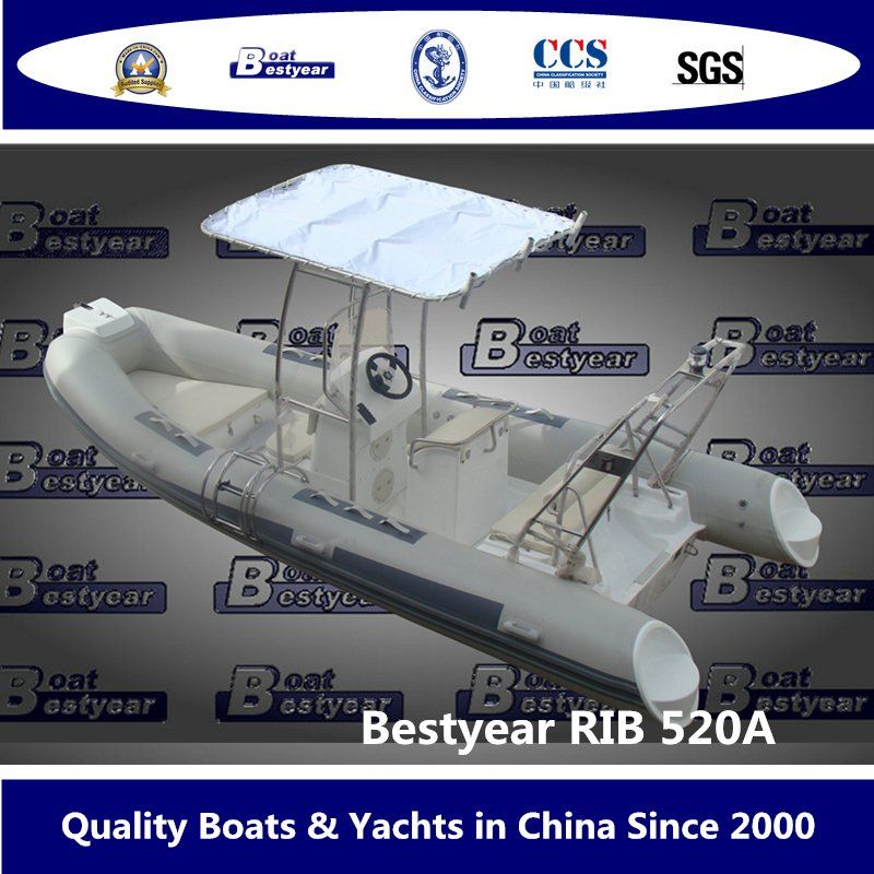 Bestyear 5.2m Rigid Hull Inflatable Rib Boat with Hypalon or PVC Tube