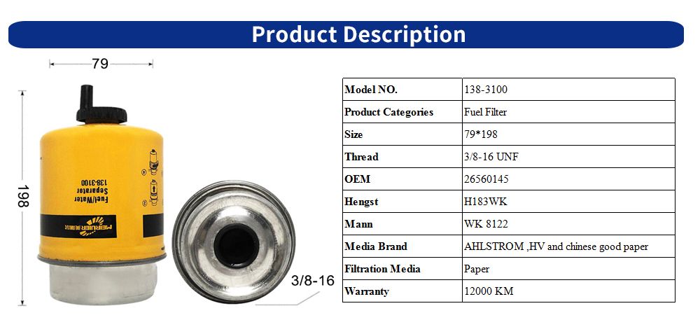 Truck Spare Parts Factory Price OEM Auto Water Fuel Separator Filter for New Holland Diesel Engine 138-3100