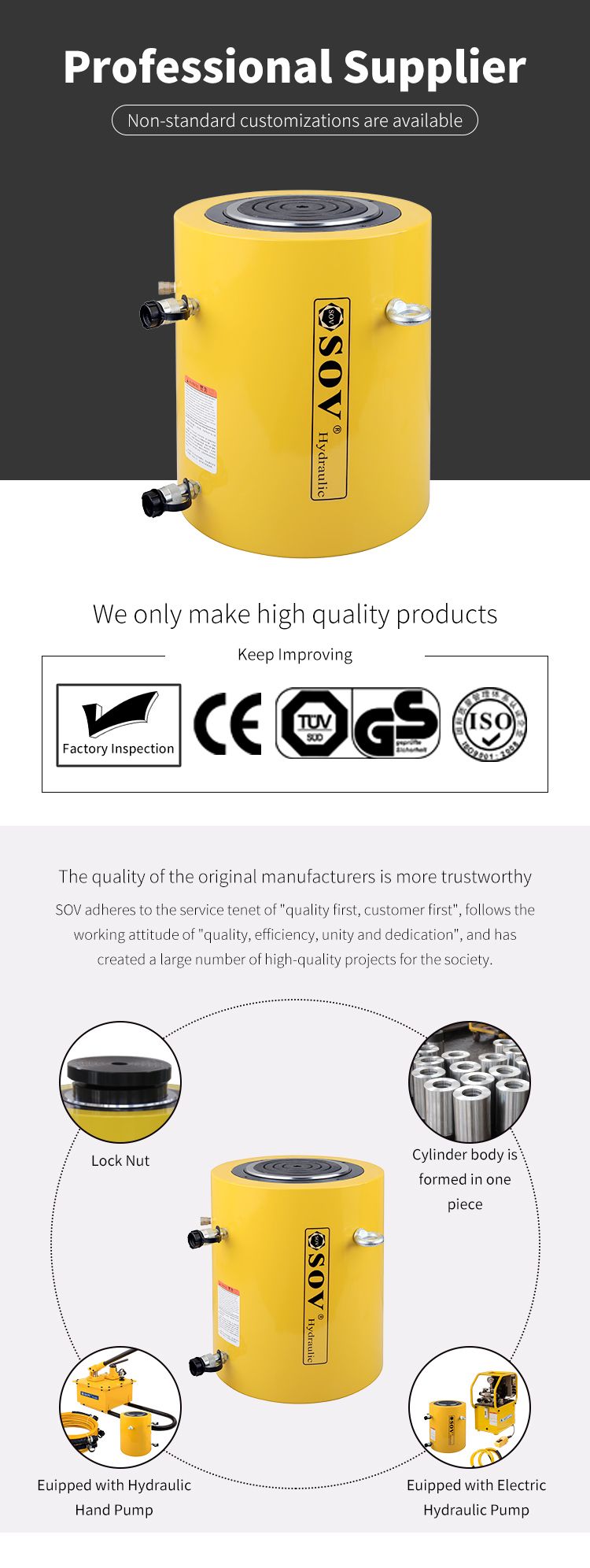 100 Tons Capacity Double Acting Hydraulic Oil Cylinder for Construction