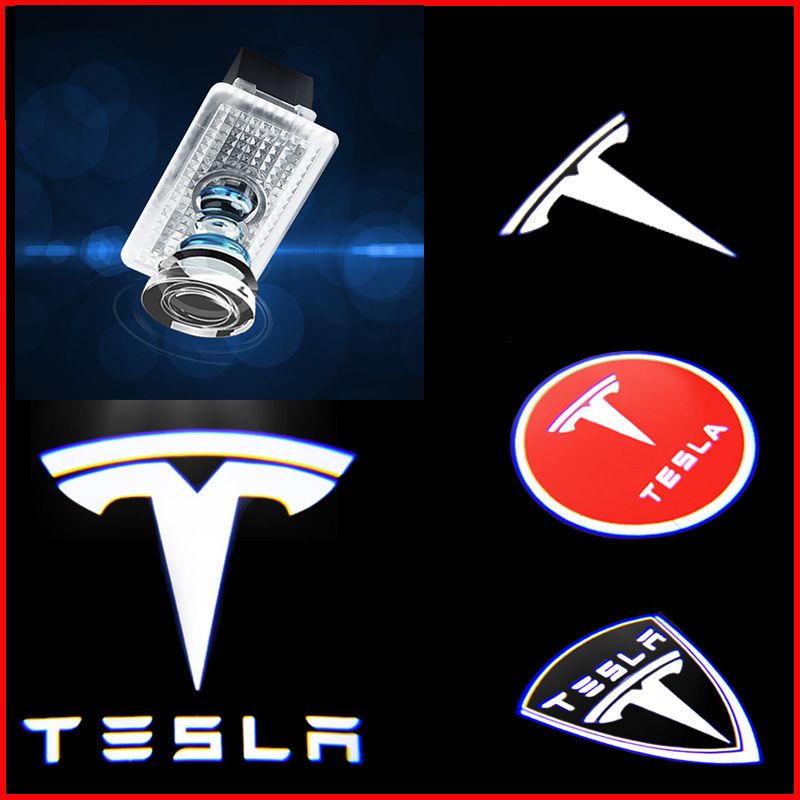 T. Esla LED Courtesy Car Door Signal Lamp Welcome Lamp Car Puddle Light Projector Light Ghost Shadow Lights for Tesla Model S X 3