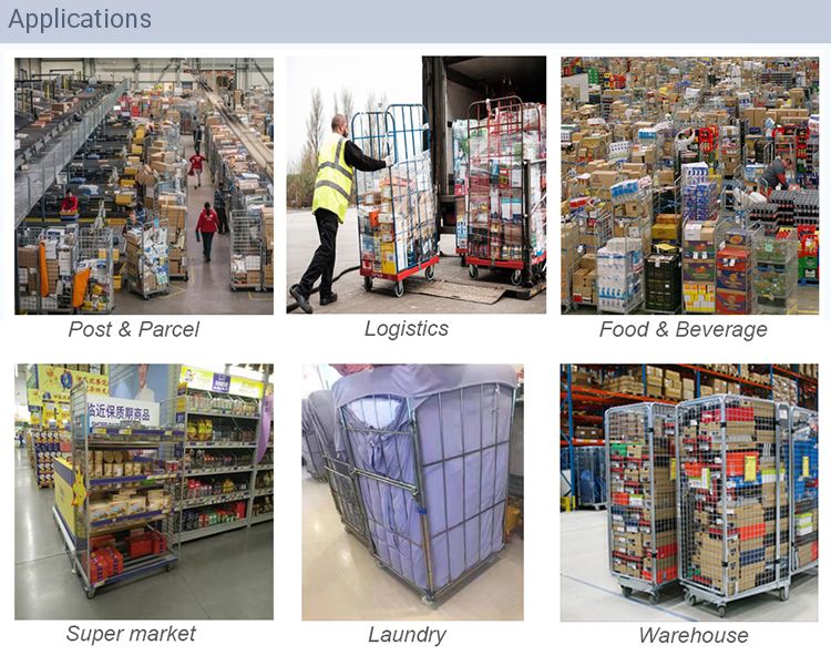 Logistic Warehouse Galvanized Steel Metal Storage Wire Mesh Roll Cage Cart with Wheel