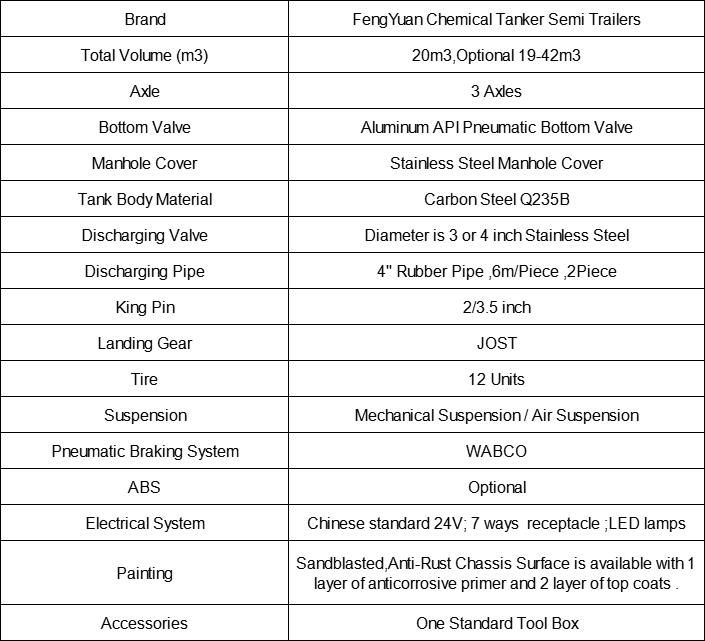 Fengyuan Brand Acid Tanker Semi Trailer with Top Quality