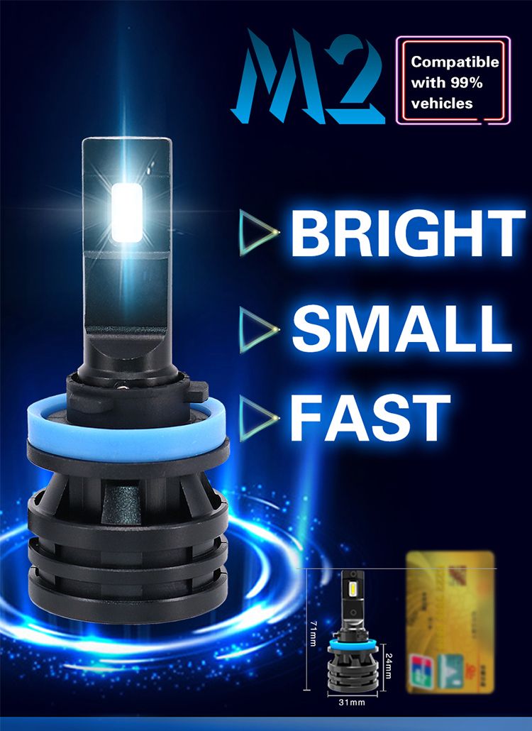 M2 Smaller Car Headlight Bulbs, 12000 Lumen Hir2 H4 9005 9006 9007 LED Headlight Bulbs