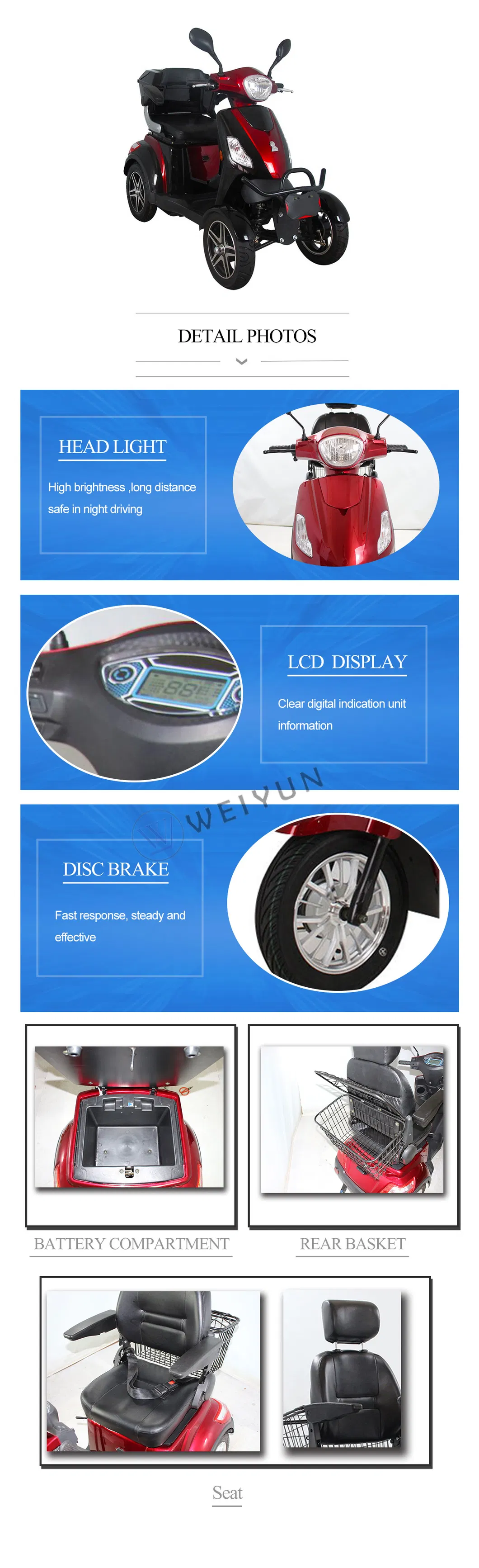 Newest Adult 4 Wheel Electric Mobility Scooter with EEC Approved