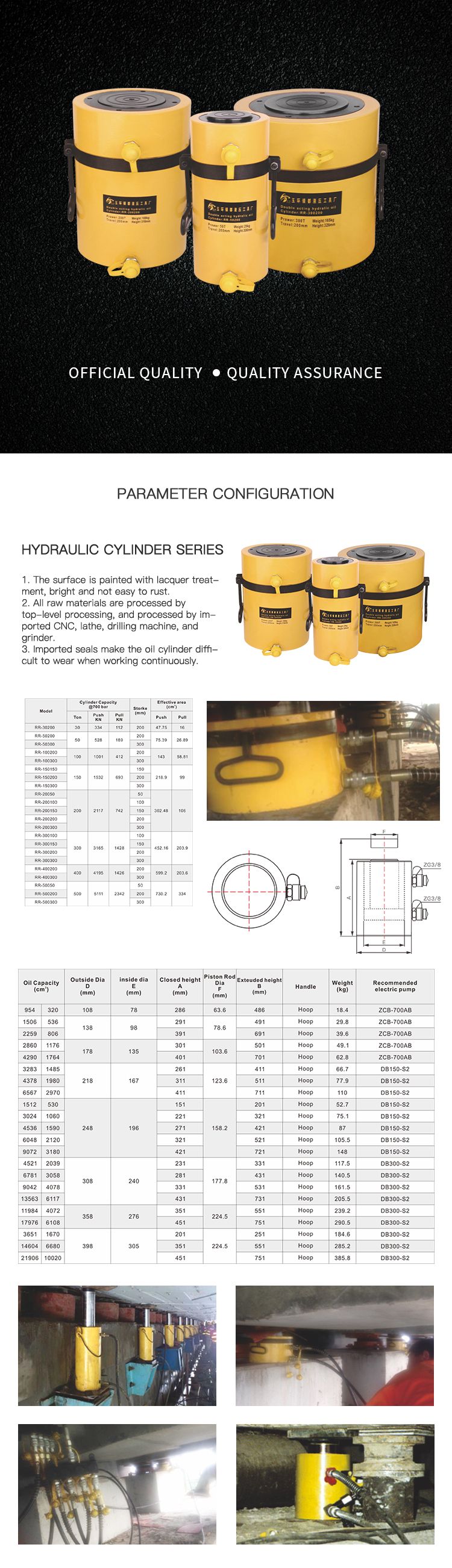 200 Ton Double Acting Quick Oil Return Long Stroke Hydraulic Cylinder (RR-200200)