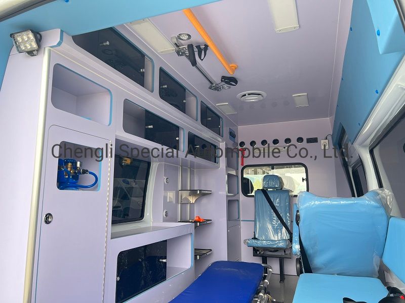 ICU Ambulance Hidden Light Bar Transit V348 Euro6 (High roof long axis version) Monitoring Emergency Ambulance Vehicle for Sale