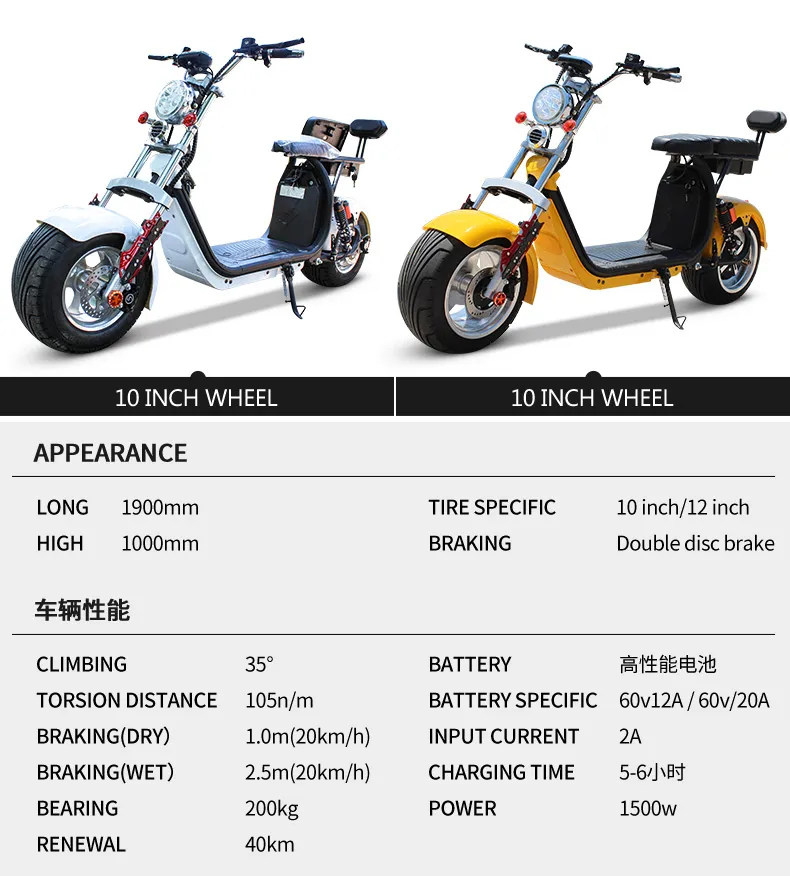 Electric Motor Scooter Electric Kick Scooters Mobility Scooter EEC Coc Certifed Battery Dismountable Max Load 200kg Max Speed 45km/H