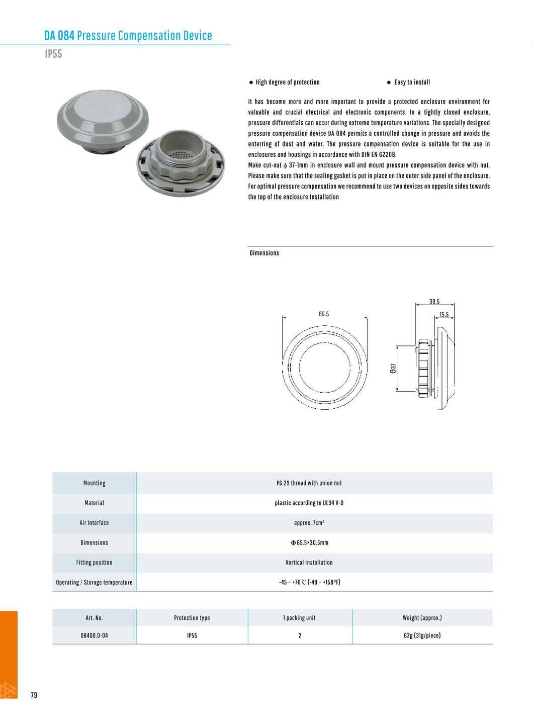 Wholesale with Nice Quality Da 284 IP55 Used for Electrical Industry Pressure Compensation Device