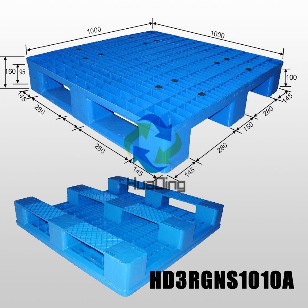 HDPE/PP L1000*W1000*H160 Plastic Pallet with 3 Runners, Rackable, Closed Deck
