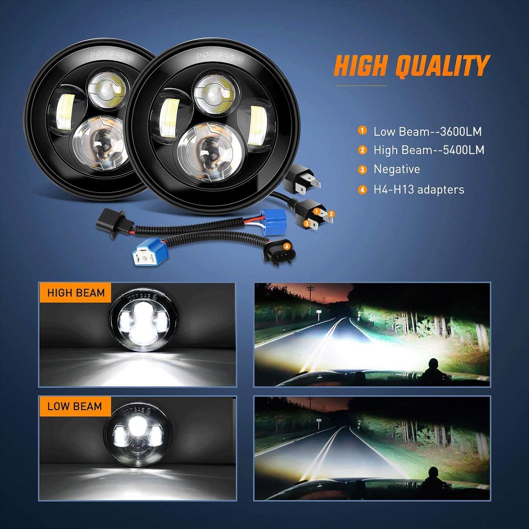 7 Inch Auto LED Headlight for Truck Train ATV SUV Jeep Offroad Wrangler Jk Tj Cj 1997-2017 Rubicon Sahara Hummber H1 H2 Motorbikes