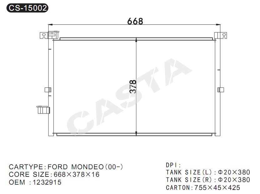 OEM: 1232915 Auto Condenser for Ford Mondeo (00-)