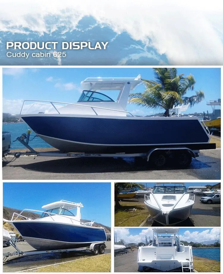 6.25m 21FT Yacht Luxury Speed Boat Aluminium Cuddy Cabin Fishing Boat for Sale