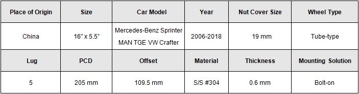 (70016) 16&quot; Stainless Steel Wheel Trim for Mercedes-Benz Sprinter &amp; Man Tge VW Crafter (2006~2018)
